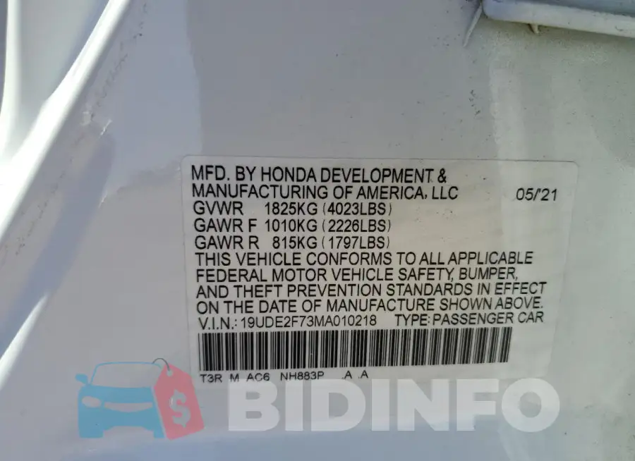 19UDE2F73MA010218 Photo# 13