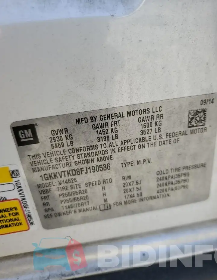 1GKKVTKD8FJ190536 Photo# 13