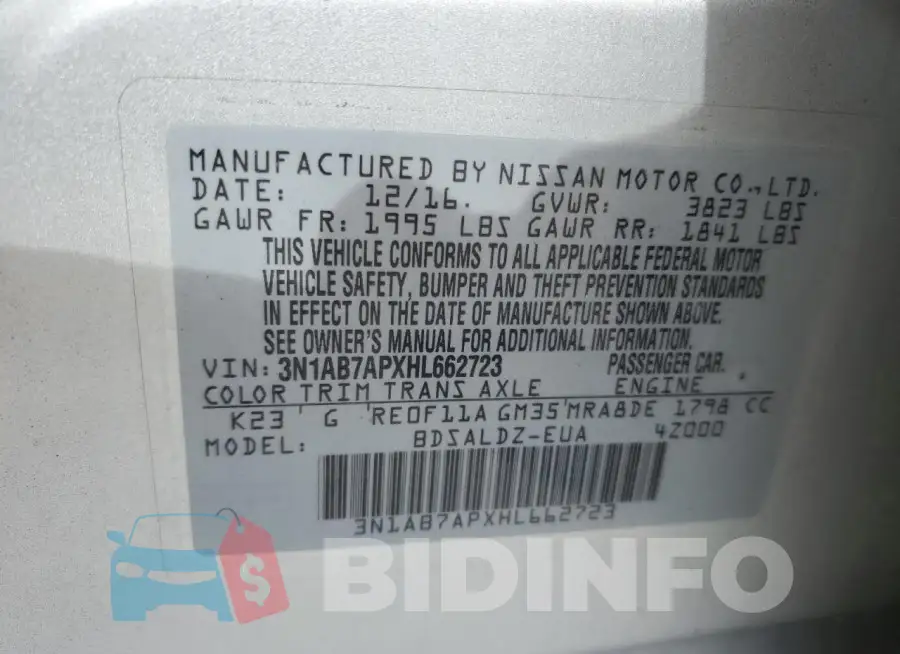 3N1AB7APXHL662723 Photo# 12