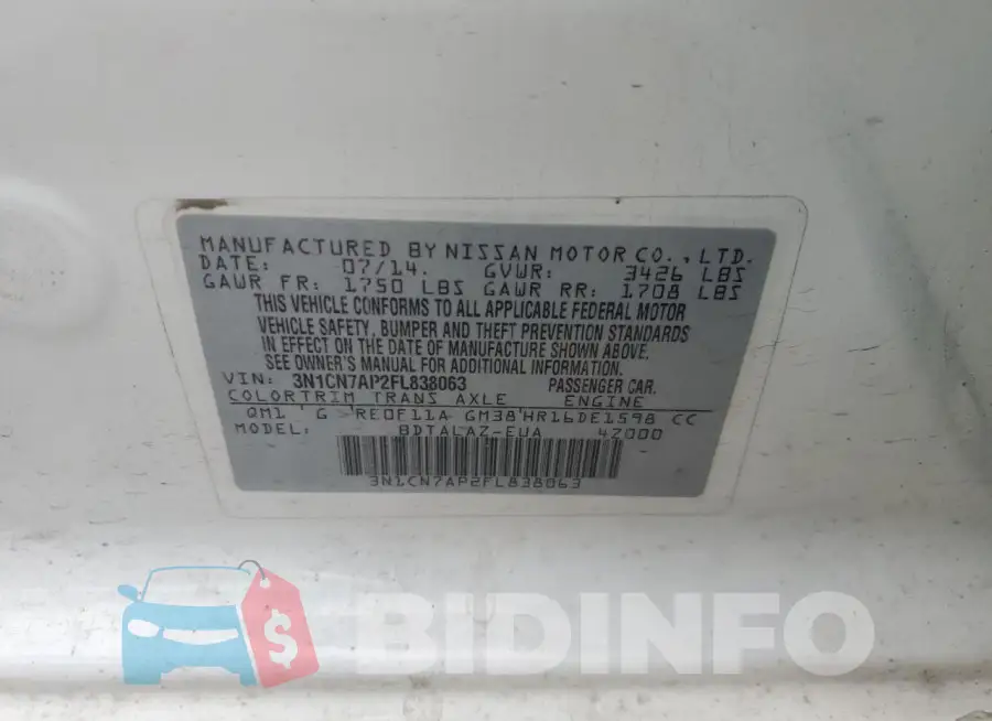 3N1CN7AP2FL838063 Photo# 12