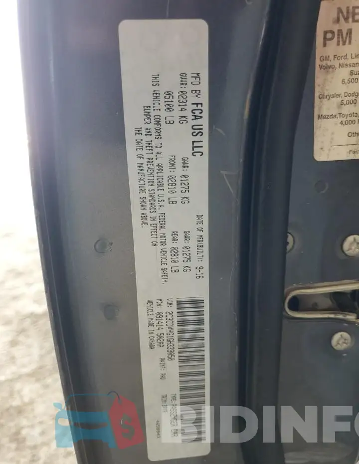 2C3CDXHG1GH339050 Photo# 12