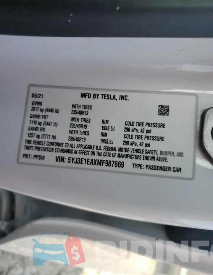 5YJ3E1EAXMF987669 Photo# 12