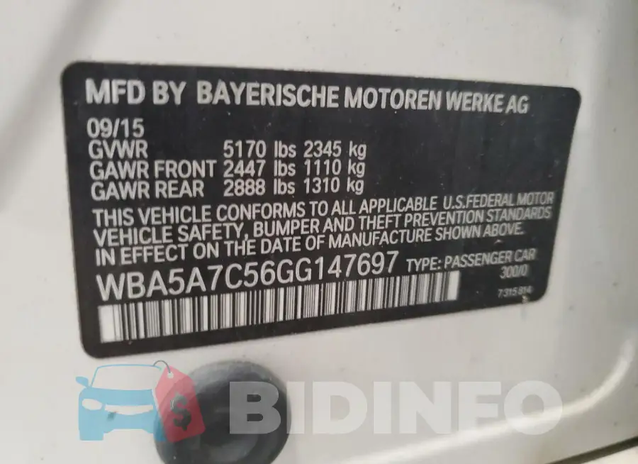 WBA5A7C56GG147697 Photo# 13
