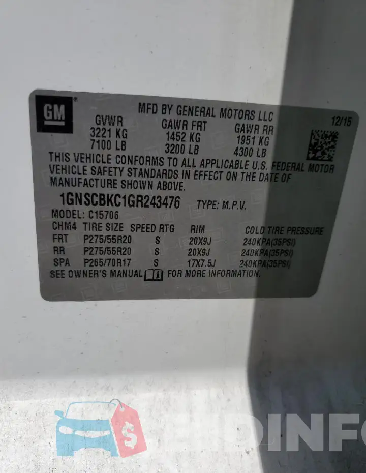 1GNSCBKC1GR243476 Photo# 13