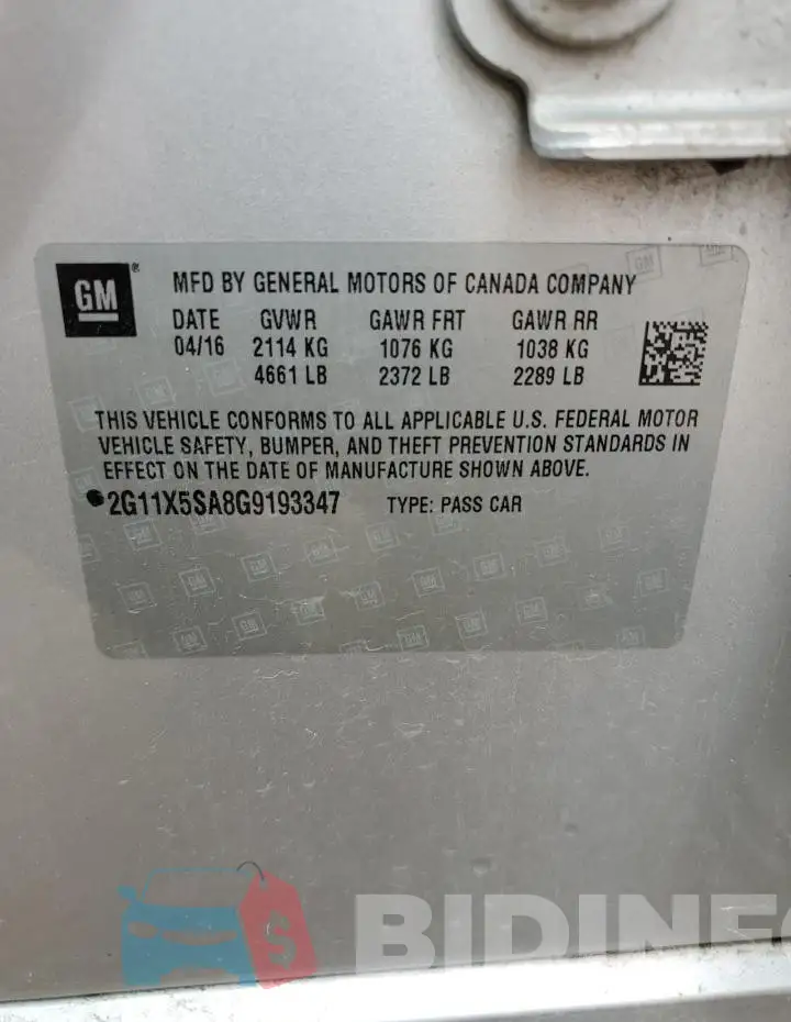 2G11X5SA8G9193347 Photo# 12