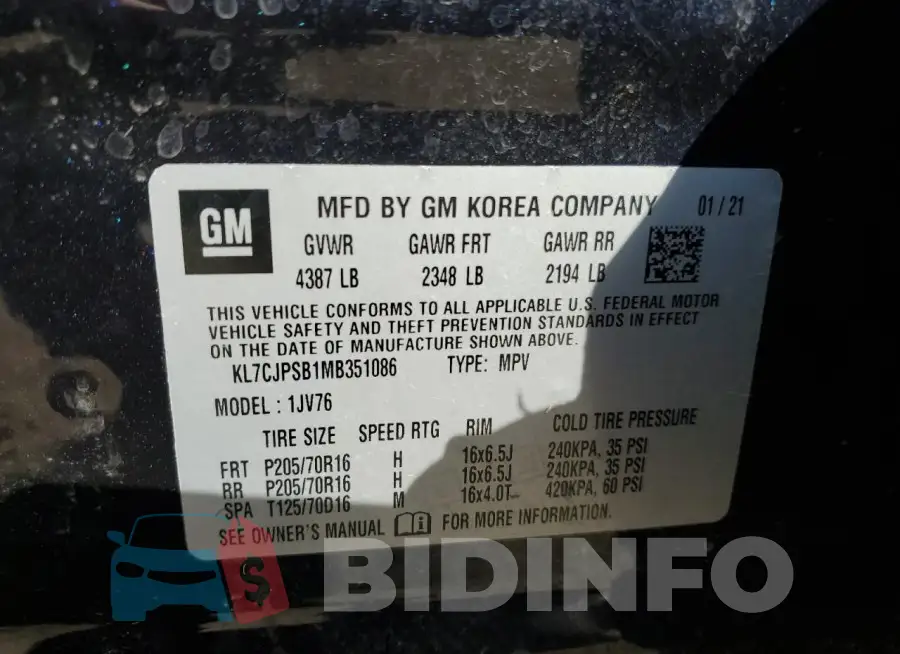 KL7CJPSB1MB351086 Photo# 14
