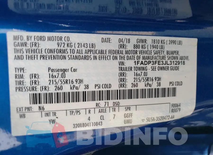 1FADP3FE3JL312918 Photo# 13