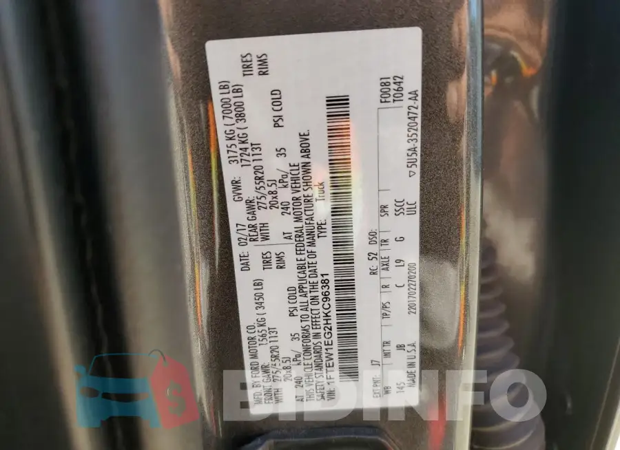 1FTEW1EG2HKC96381 Photo# 12