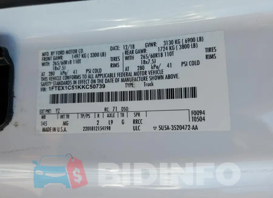 1FTEX1C51KKC50739 Photo# 12