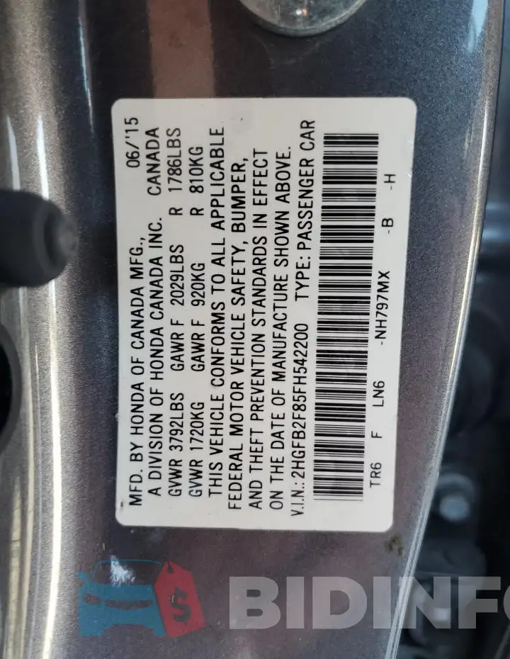 2HGFB2F85FH542200 Photo# 12