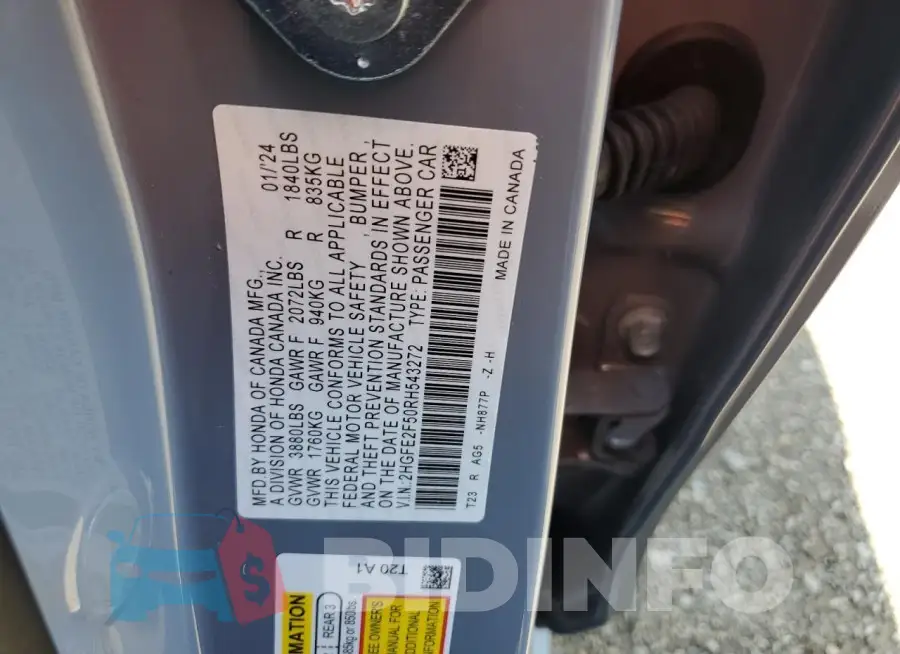 2HGFE2F50RH543272 Photo# 12