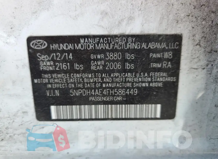 5NPDH4AE4FH586449 Photo# 12