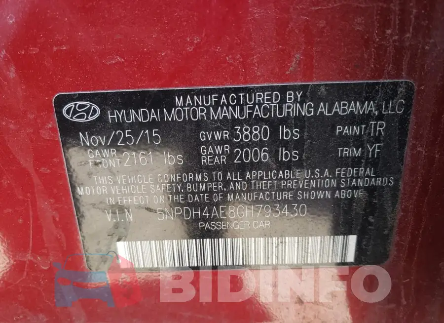 5NPDH4AE8GH793430 Photo# 13