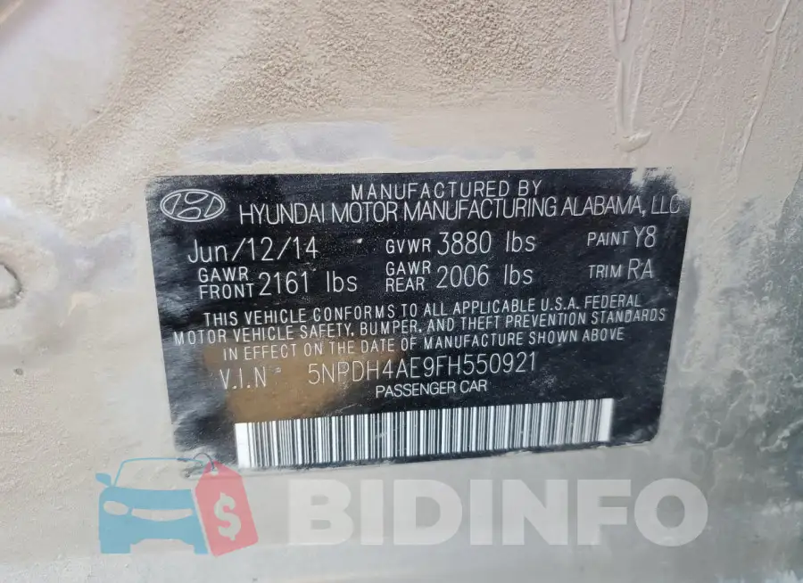 5NPDH4AE9FH550921 Photo# 12