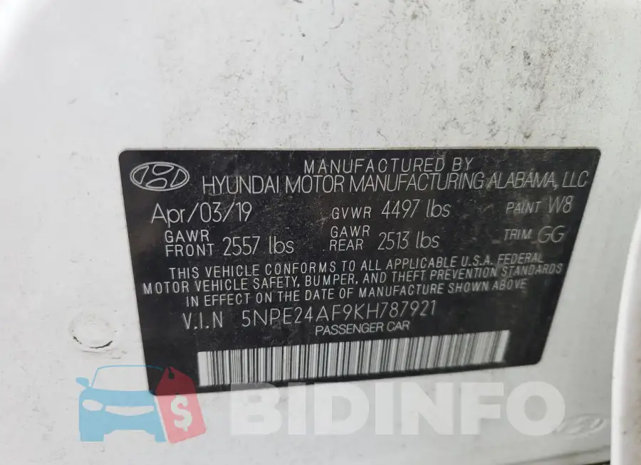 5NPE24AF9KH787921 Photo# 12