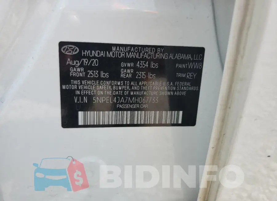 5NPEL4JA7MH067733 Photo# 12