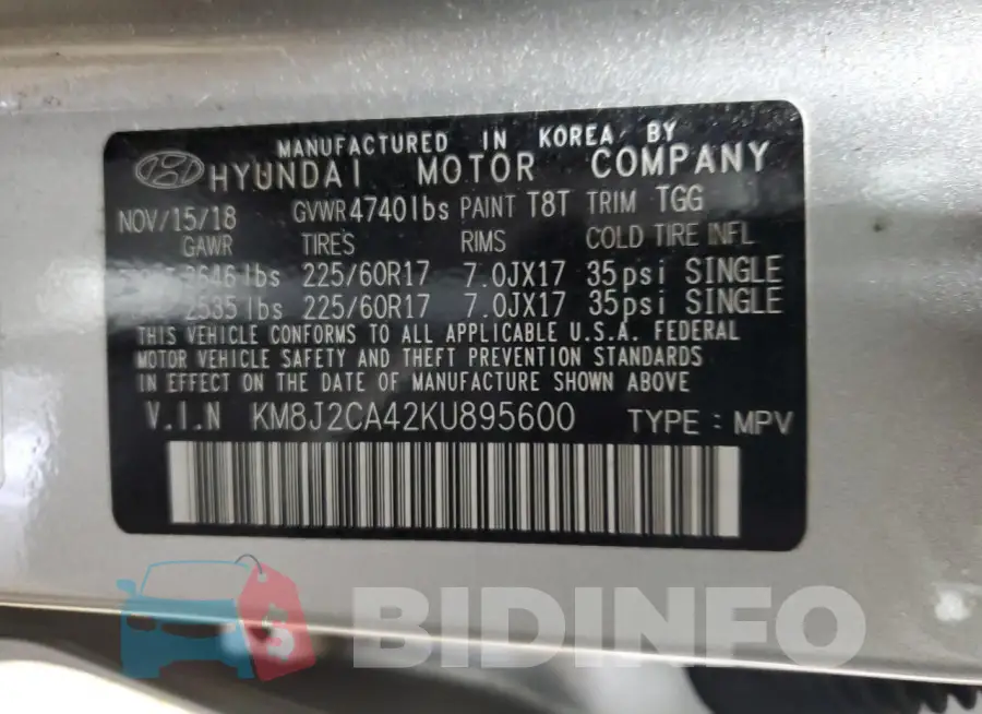 KM8J2CA42KU895600 Photo# 13