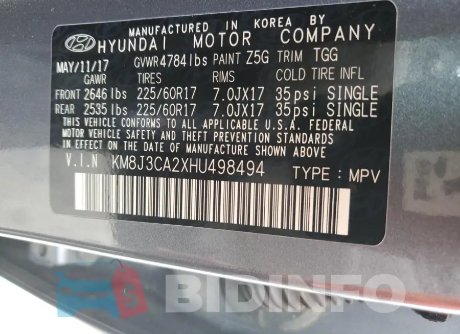 KM8J3CA2XHU498494 Photo# 13