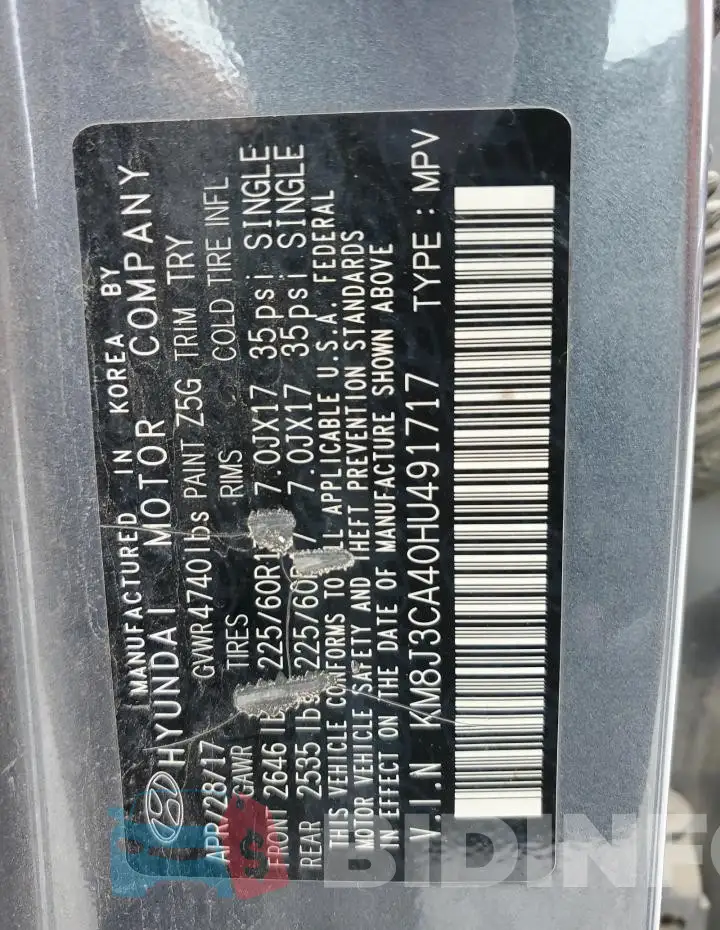 KM8J3CA40HU491717 Photo# 13