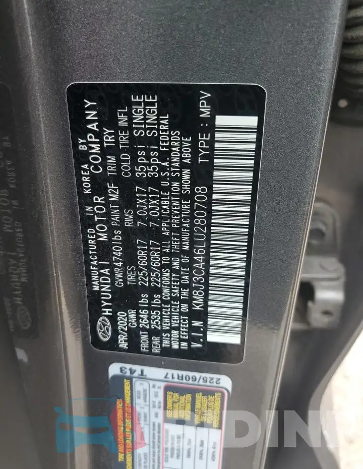 KM8J3CA46LU280708 Photo# 13