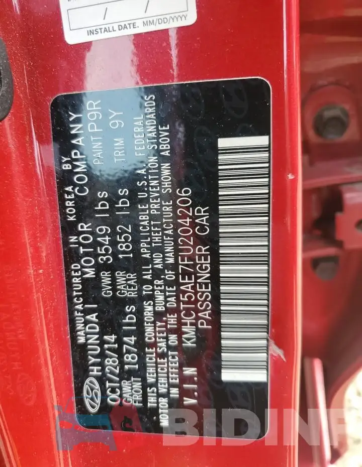 KMHCT5AE7FU204206 Photo# 12