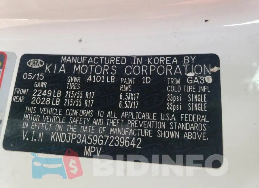 KNDJP3A59G7239642 Photo# 12