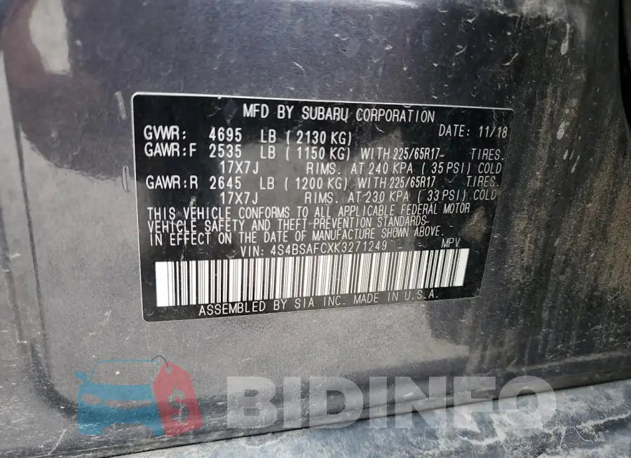4S4BSAFCXK3271249 Photo# 14