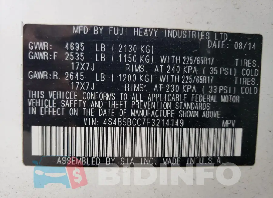 4S4BSBCC7F3214149 Photo# 13