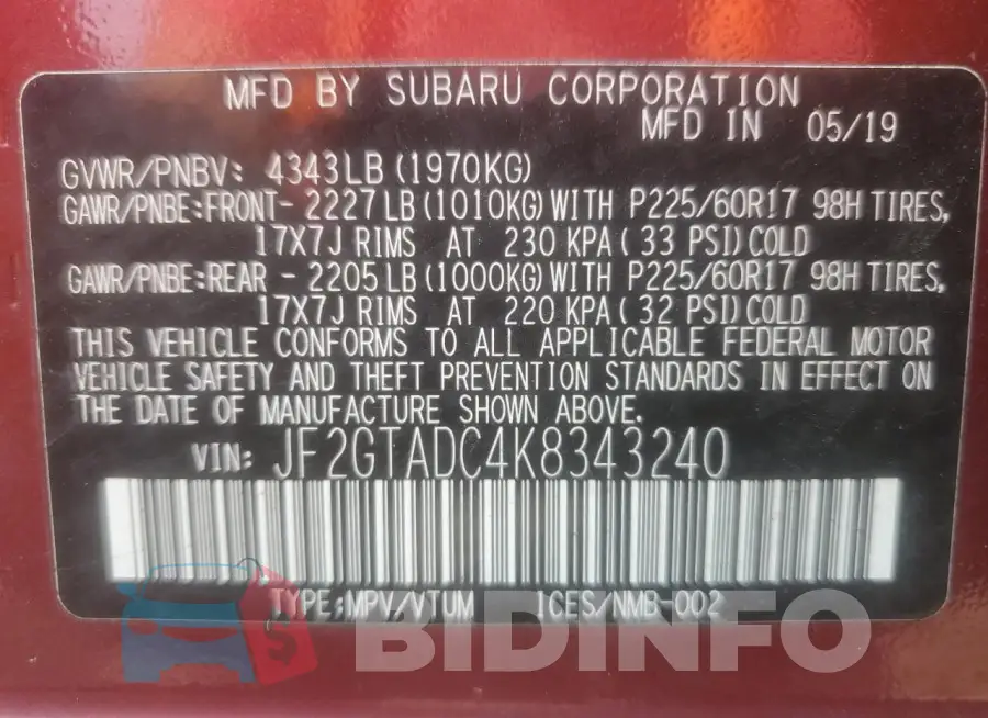JF2GTADC4K8343240 Photo# 13