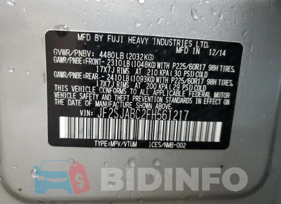 JF2SJABC2FH561217 Photo# 13