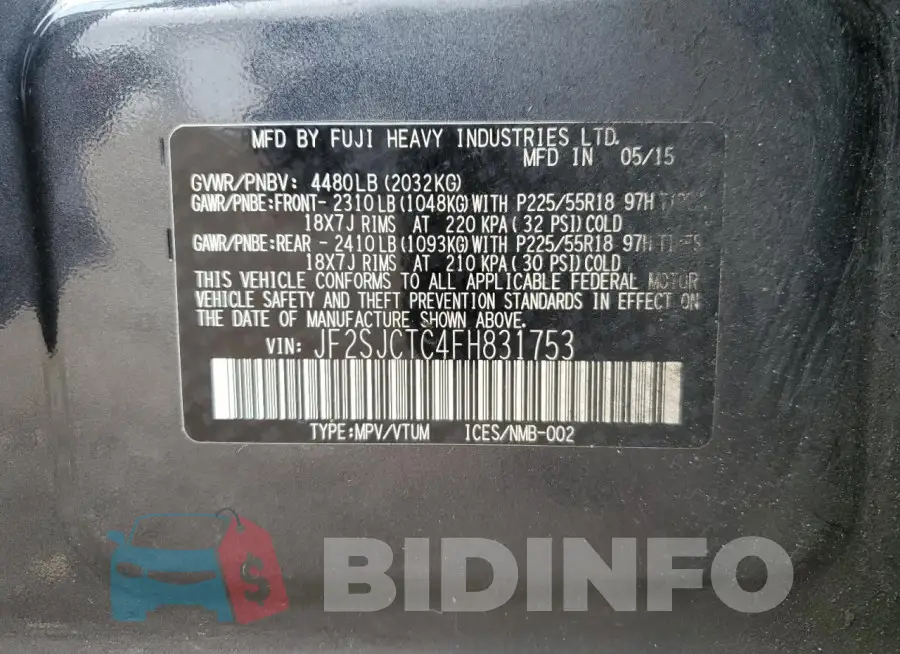 JF2SJCTC4FH831753 Photo# 13