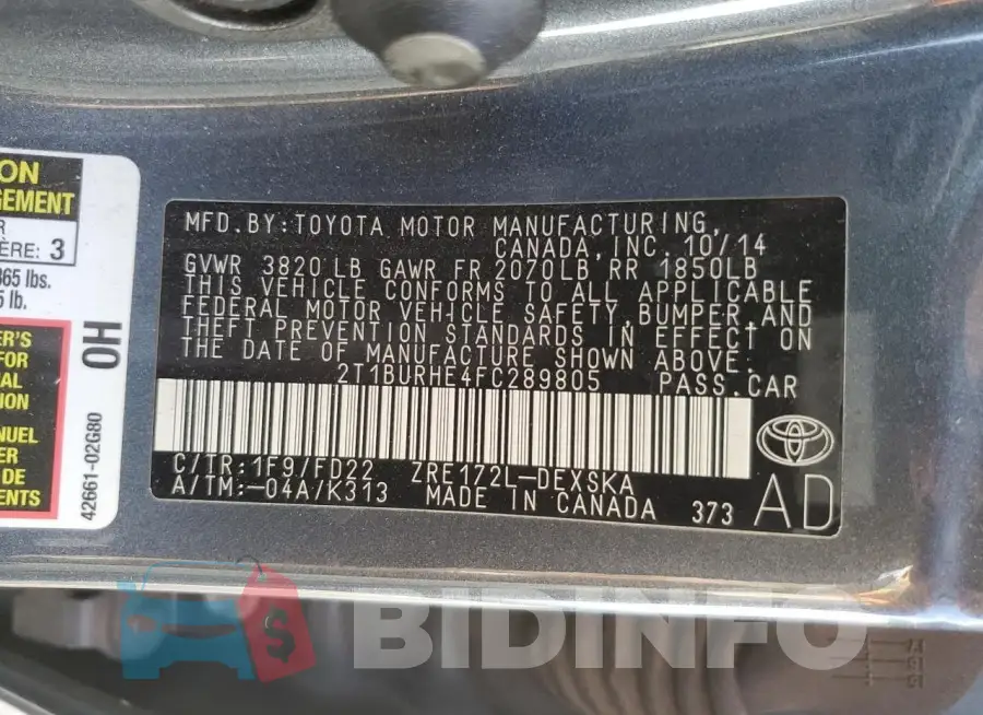 2T1BURHE4FC289805 Photo# 13