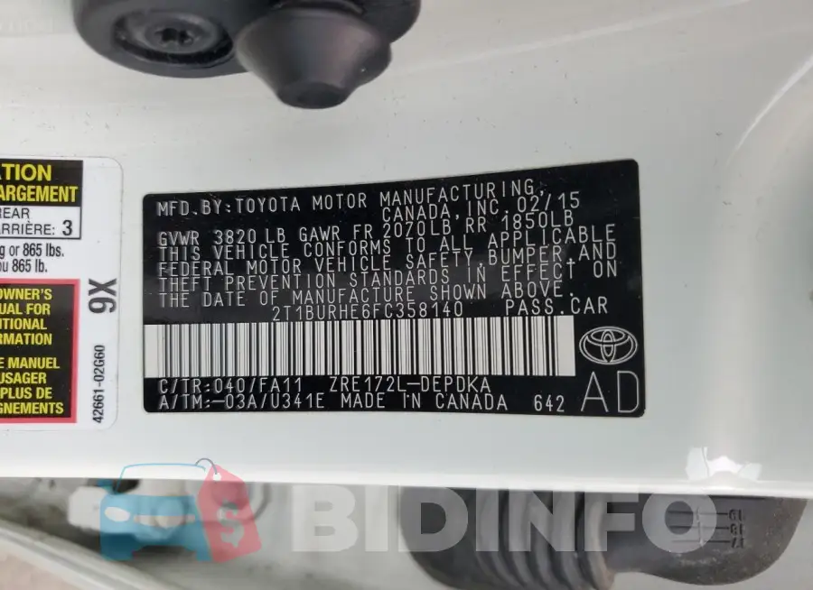 2T1BURHE6FC358140 Photo# 12