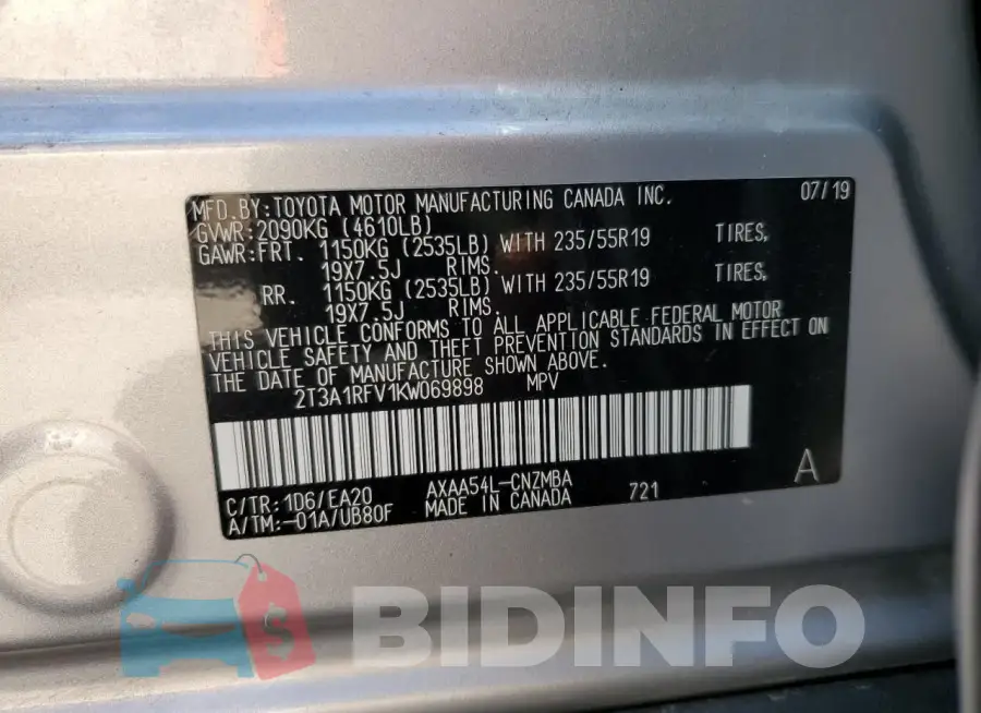 2T3A1RFV1KW069898 Photo# 13