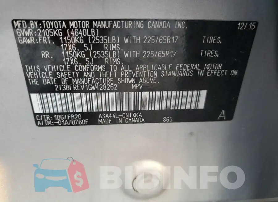 2T3BFREV1GW428262 Photo# 13