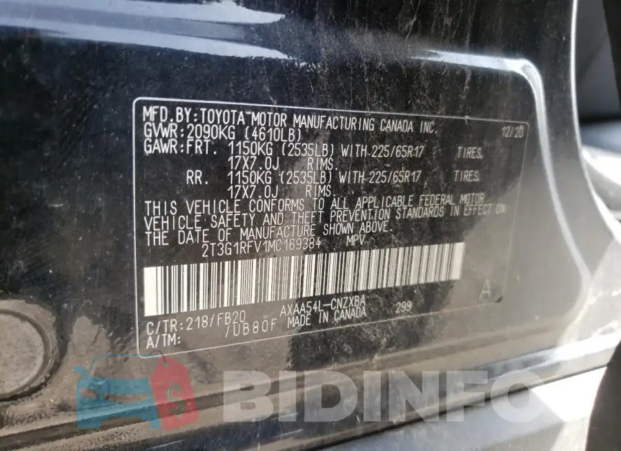 2T3G1RFV1MC169384 Photo# 14