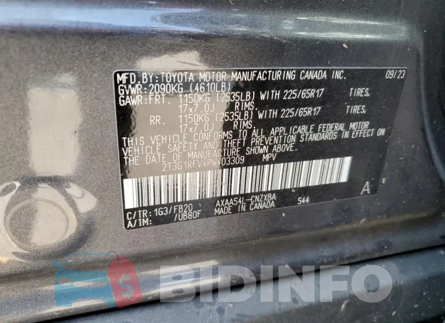 2T3G1RFV4PW403309 Photo# 13