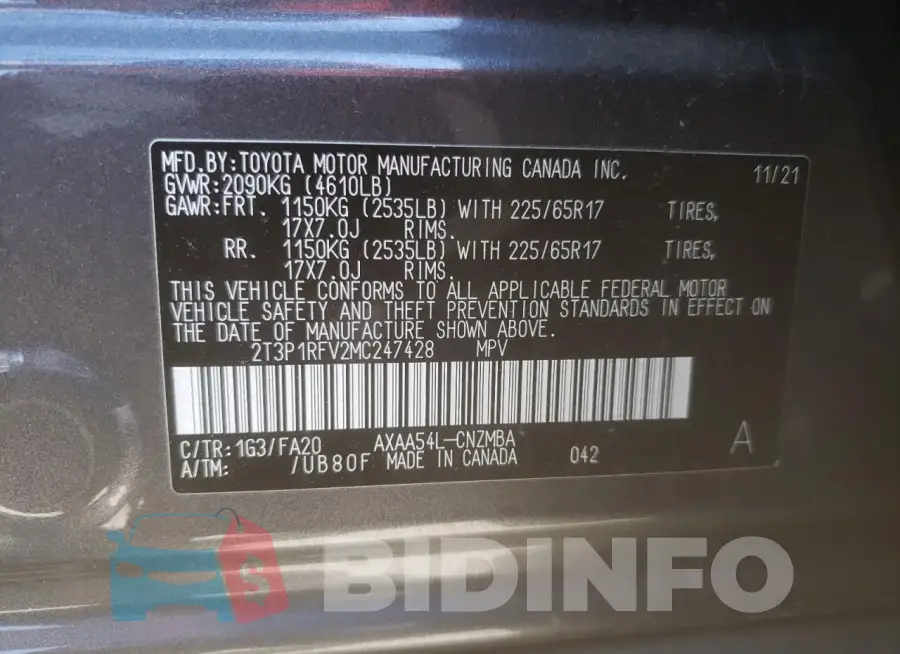 2T3P1RFV2MC247428 Photo# 13