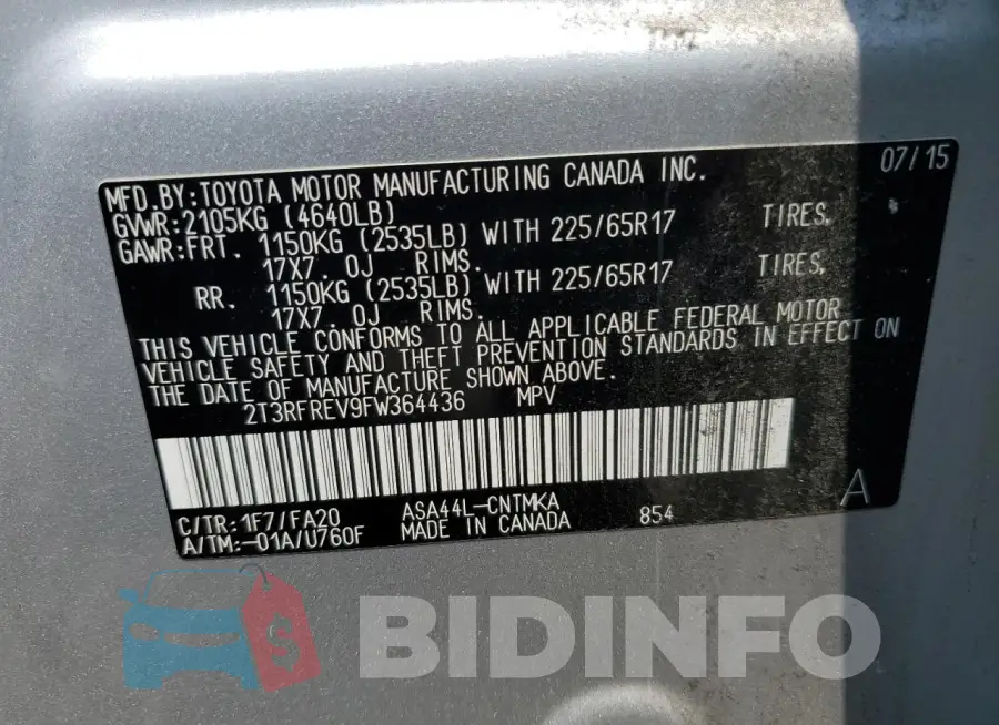 2T3RFREV9FW364436 Photo# 13