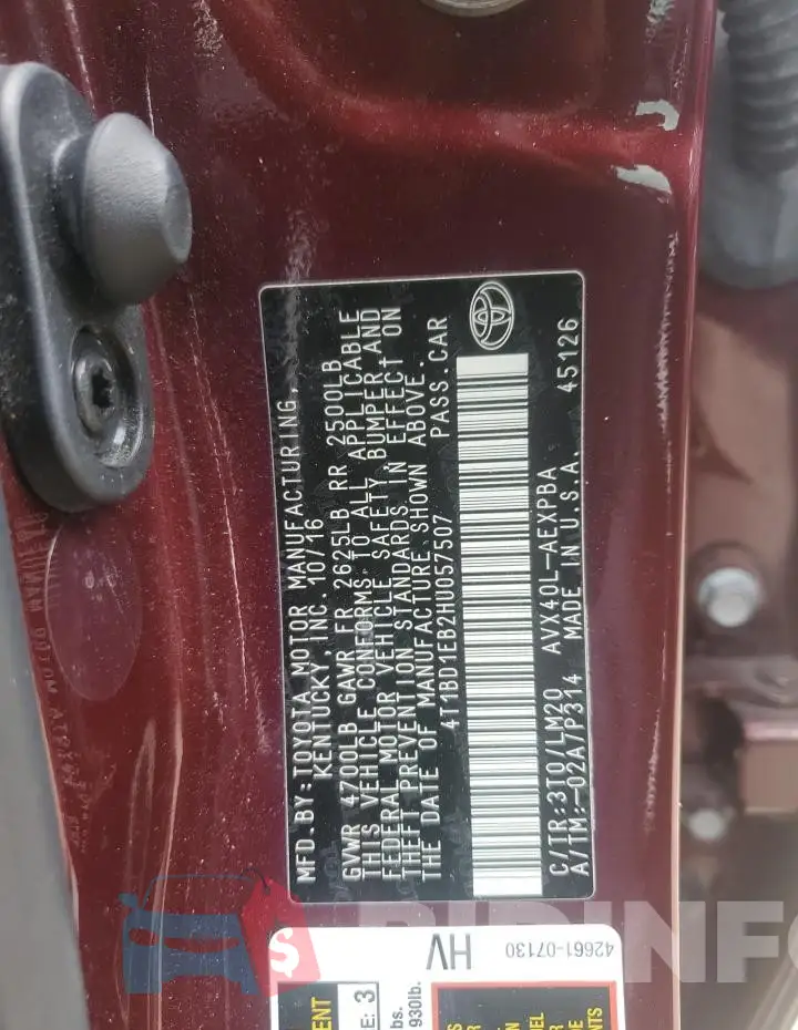 4T1BD1EB2HU057507 Photo# 12