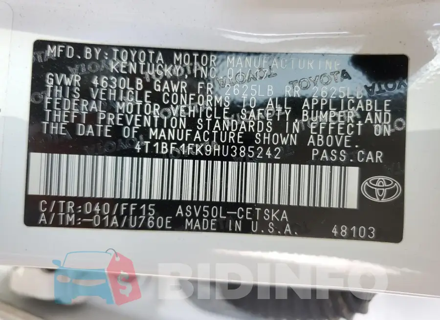 4T1BF1FK9HU385242 Photo# 12