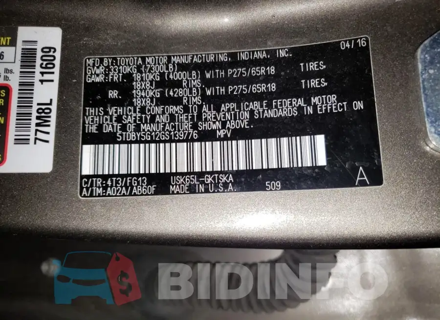 5TDBY5G12GS139776 Photo# 13