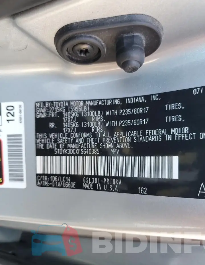 5TDYK3DCXFS640385 Photo# 14