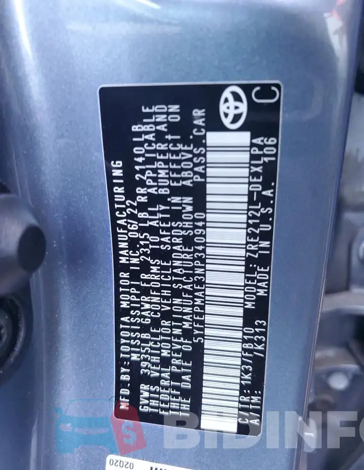5YFEPMAE3NP340940 Photo# 12
