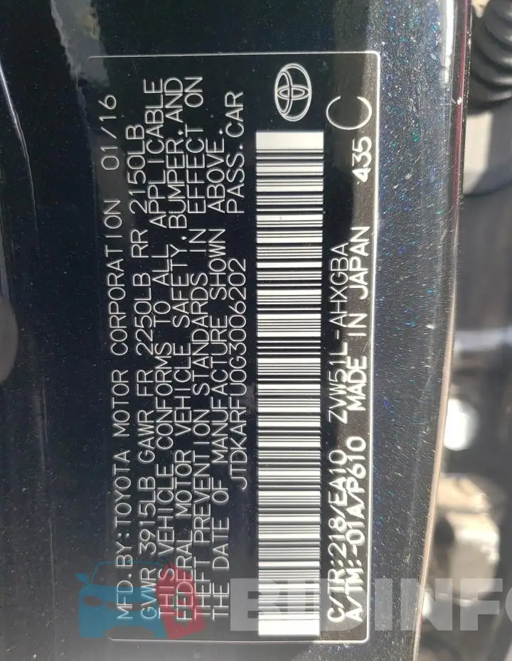 JTDKARFU0G3006202 Photo# 12