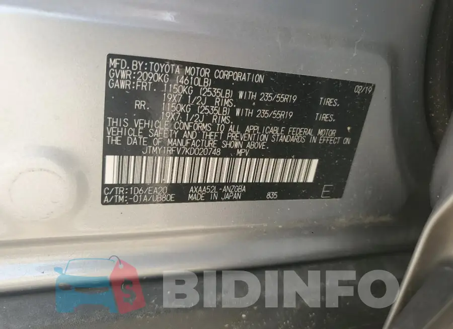JTMY1RFV7KD020748 Photo# 12