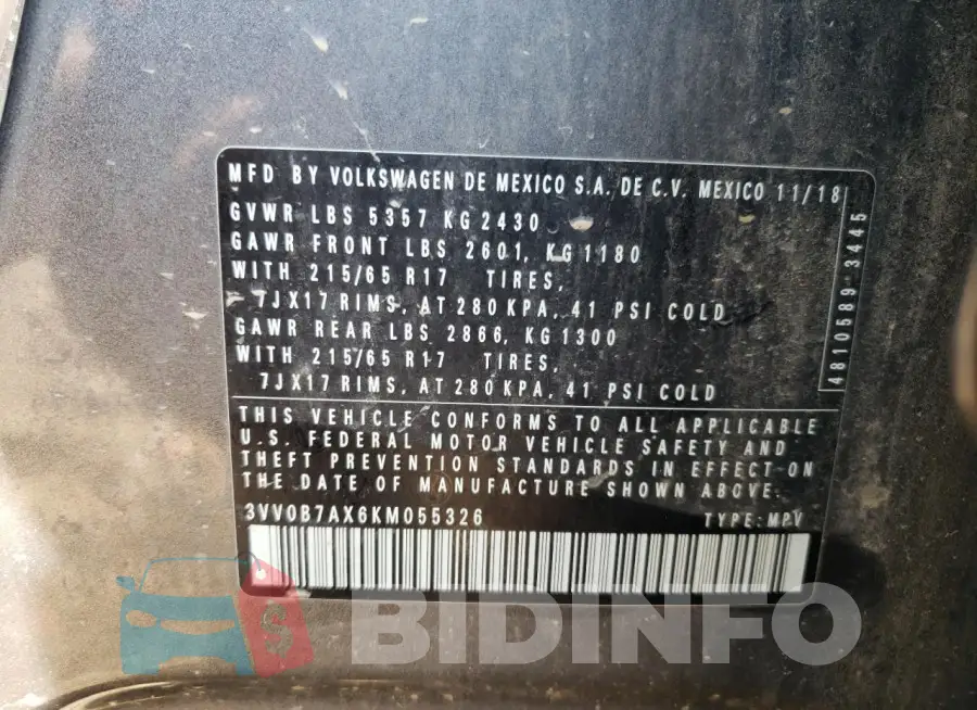 3VV0B7AX6KM055326 Photo# 13