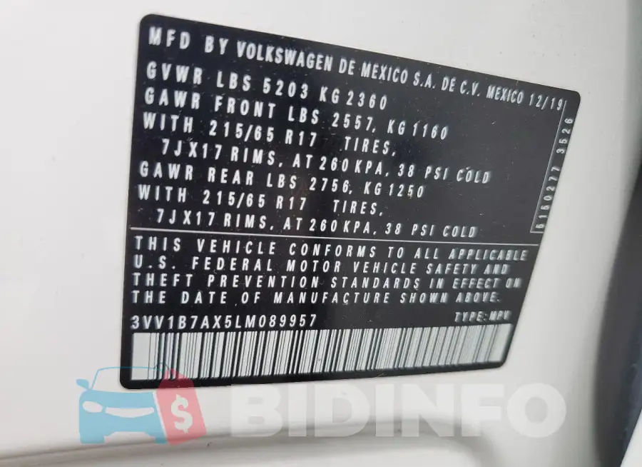 3VV1B7AX5LM089957 Photo# 13