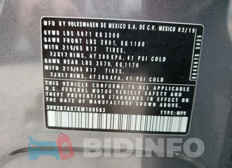 3VV2B7AX7KM106583 Photo# 13