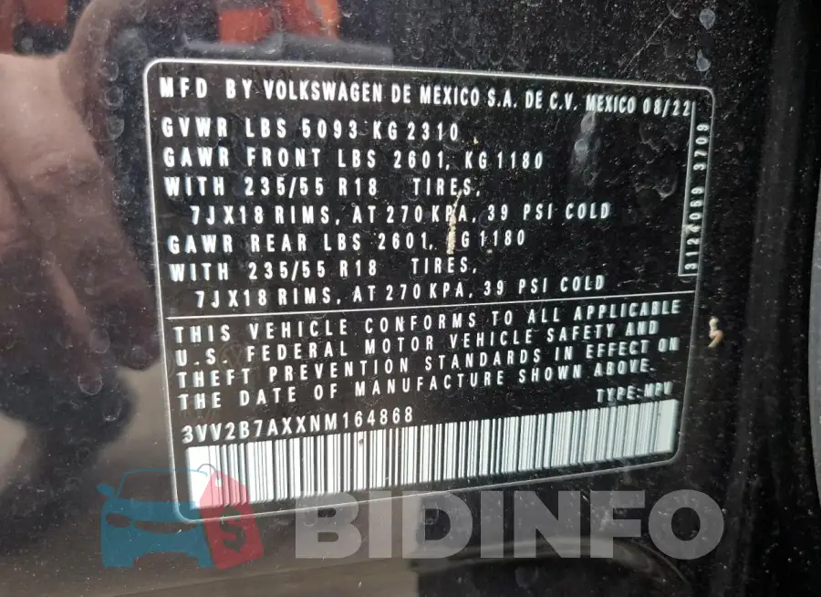 3VV2B7AXXNM164868 Photo# 14